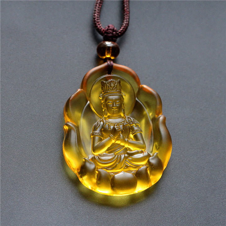 Liuli-Kristall Geburtsbuddha Kette mit roten Perlen Chinesischer Tierkreis Schutzanhänger