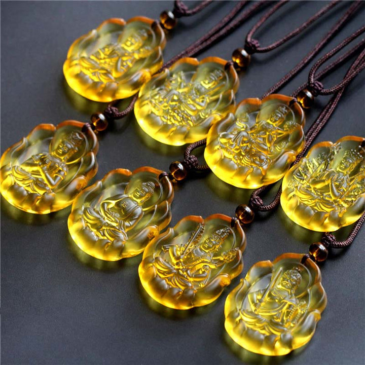 Gelbe Liuli-Kristall Kette mit Geburtsbuddha Anhänger Tierkreis Schutz