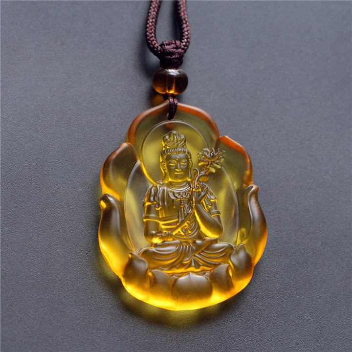 Liuli-Kristall Kette mit Geburtsbuddha Anhänger gelb transparent Schutz