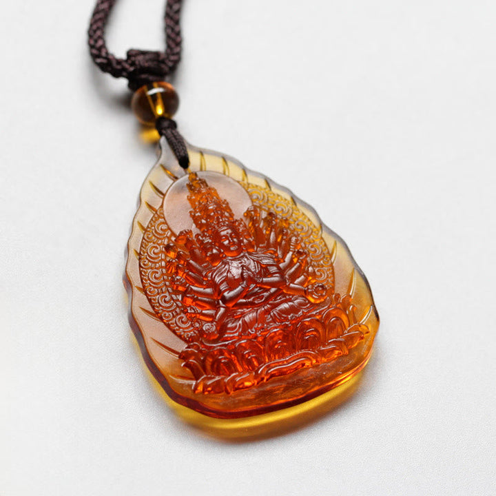 Bernstein Buddha Anhänger an Schnur mit Perlen Geburtsbuddha Kette