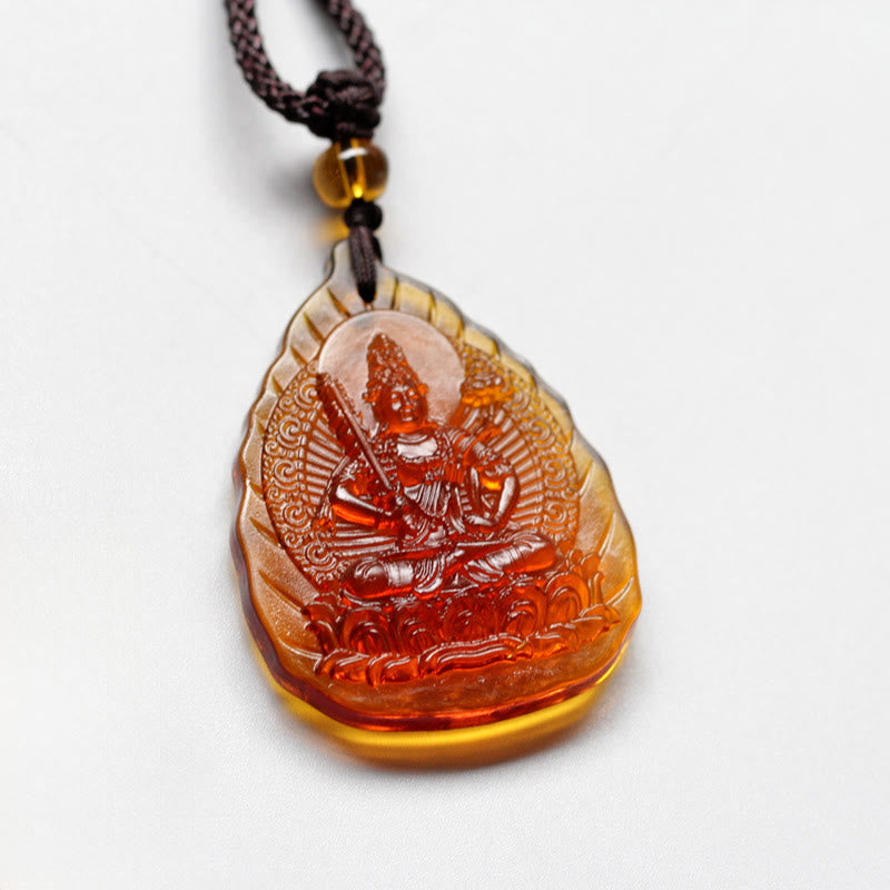 Liuli-Kristall Anhänger Kette Geburtsbuddha mit feiner Buddha Gravur braun