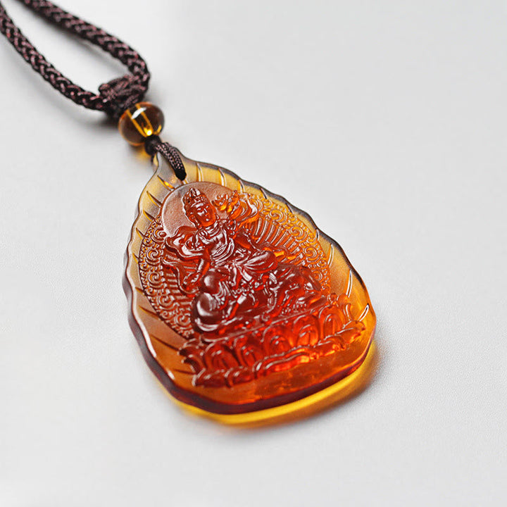 Bernstein Buddha Anhänger Kette mit braunem Baumwollband Liuli-Kristall Geburtsbuddha