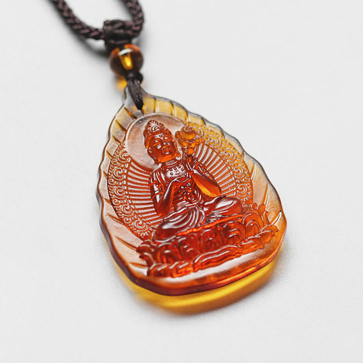Geburtsbuddha Anhänger Kette rot-orange Liuli-Kristall Naturstein mit Schnur