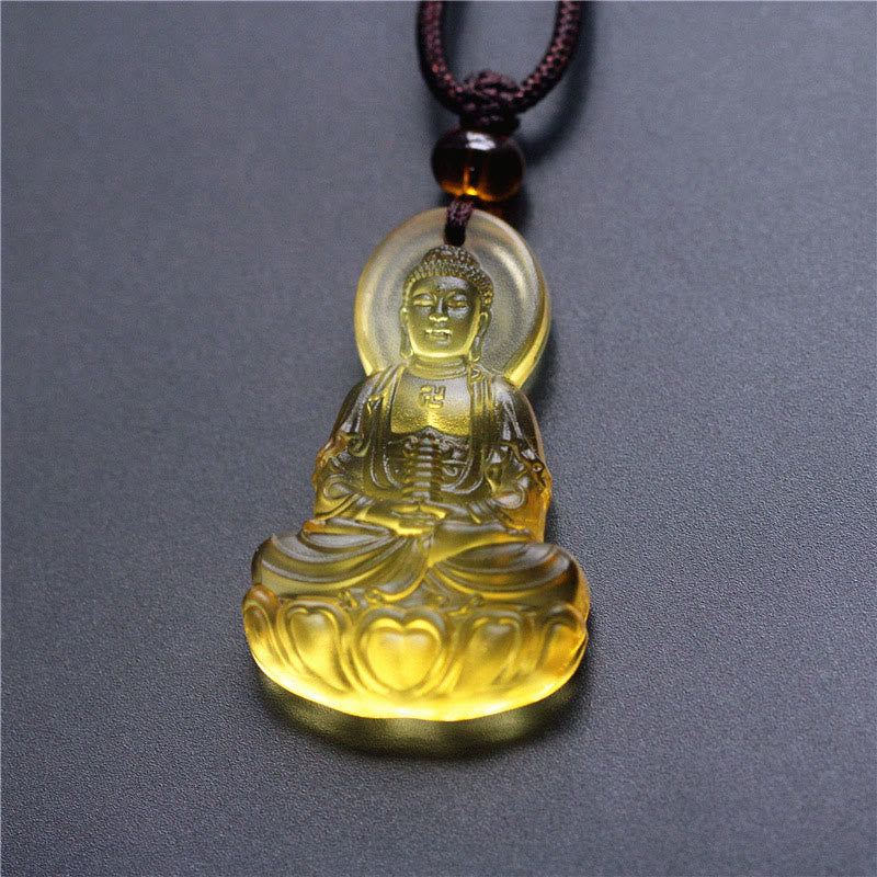 Liuli-Kristall Buddha-Anhänger Kette Medizin-Buddha golden Naturstein Schmuckstück