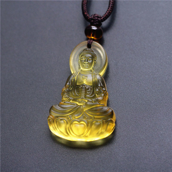 Liuli-Kristall Buddha-Anhänger Kette Medizin-Buddha golden Naturstein Schmuckstück