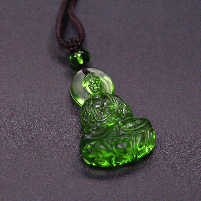 Grüner Jade Buddha Anhänger Kette Liuli-Kristall Medizin-Buddha Halskette