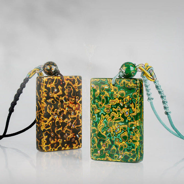 Grüne schwarze Jade Anhänger Kette mit Buddha Schutz Mustern