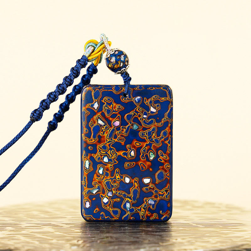 Blauer Anhänger Kette Sandelholz Buddha Schutz Gold Motiv Charm