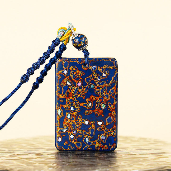 Blauer Anhänger Kette Sandelholz Buddha Schutz Gold Motiv Charm