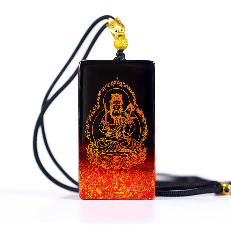 Schwarze Kette Sandelholz Buddha Anhänger Gold Feuerkreis Tierkreis