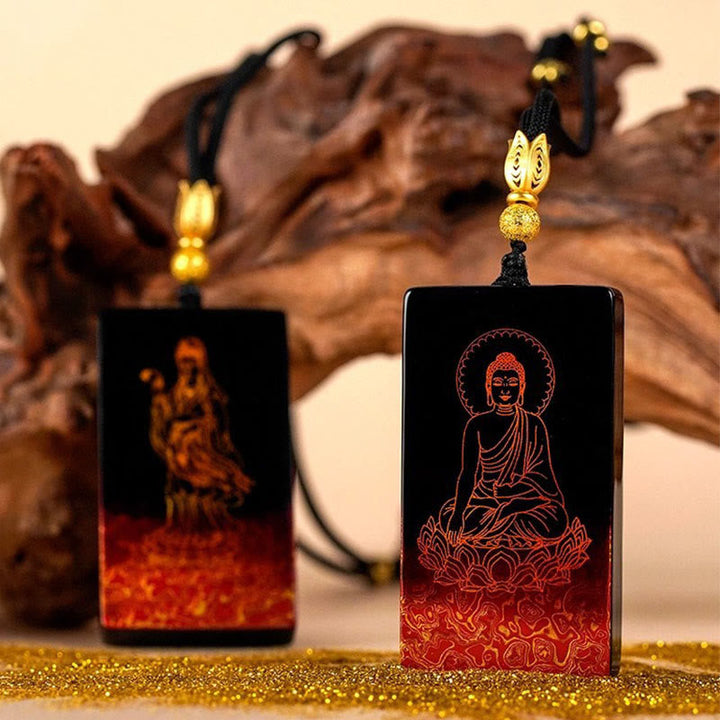 Schwarze Sandelholz Kette mit Geburtsbuddha Anhänger Tierkreis