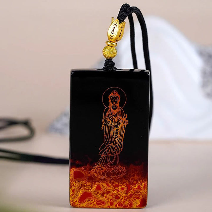 Sandelholz Kette schwarzer Anhänger vergoldete Guanyin Buddha Geburtsbuddha Tierkreis