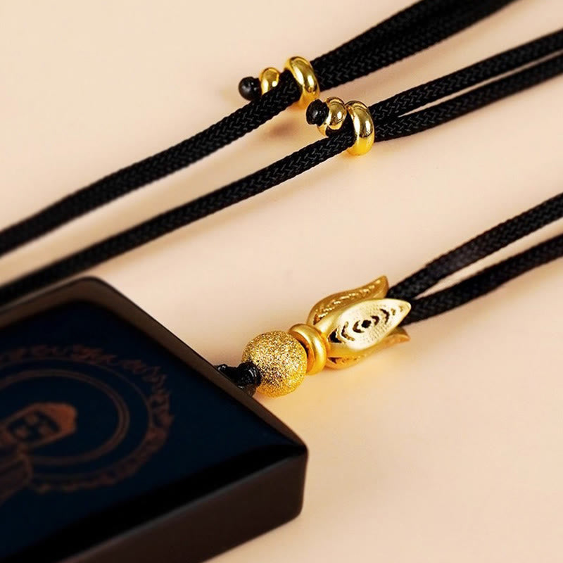 Schwarze Sandelholz Kette mit goldenen Charms Geburtsbuddha Tierkreis Anhänger