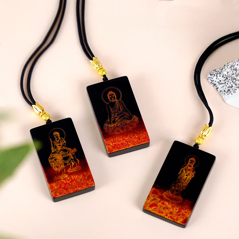 Buddha Kette Sandelholz schwarze Schnur Anhänger Geburtsbuddha Tierkreis orangerot