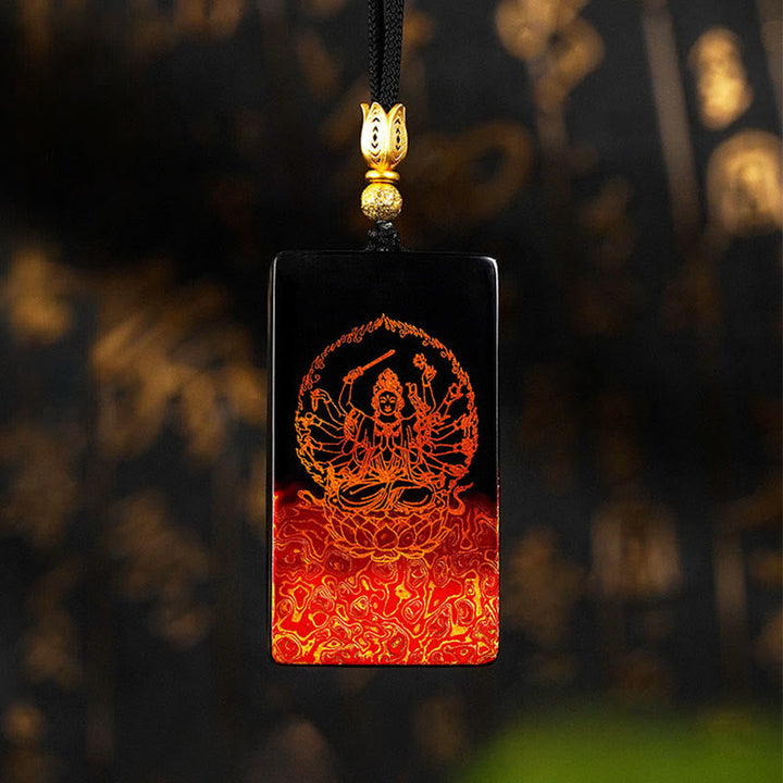Schwarze Kette mit Buddha-Anhänger Geburtsbuddha Gravur Tierkreis