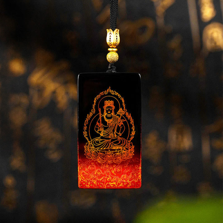 Schwarzer Buddha Kette Anhänger mit Geburtsbuddha Motiv Sandelholz Perlen Schmuck