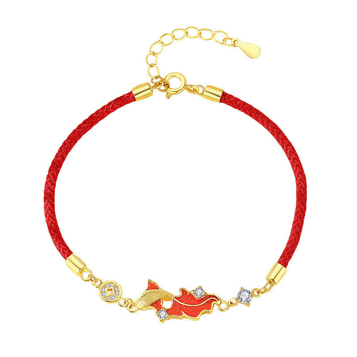 Tibetische Kette Silber Koi-Fisch Segen rotes Armband Glücksbringer