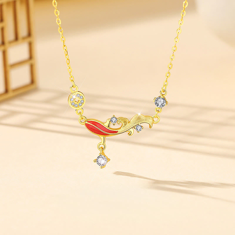 Tibetische Kette mit Koi-Fisch Anhänger aus Gold und Edelstein
