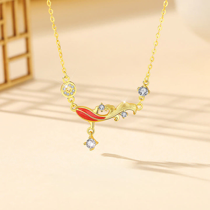 Tibetische Kette mit Koi-Fisch Anhänger aus Gold und Edelstein