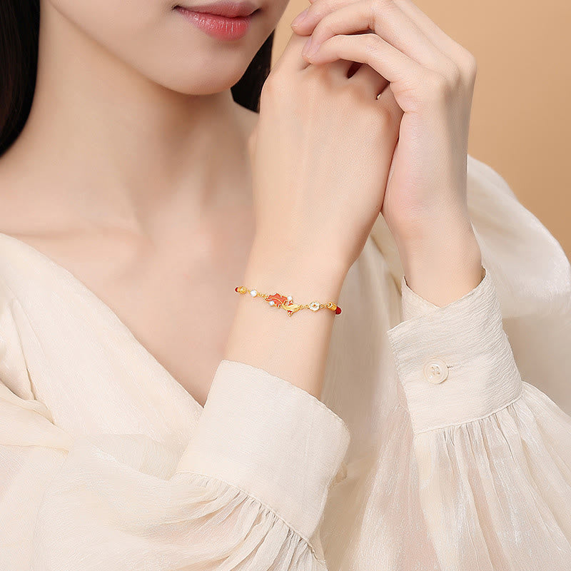 Tibetische Kette Silber Koi-Fisch Segen Armband am Handgelenk mit Edelsteinen