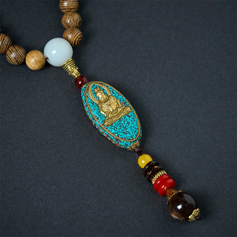 Kokosschale Vintage Kette mit Avalokitesvara Buddha Türkis Harmonie