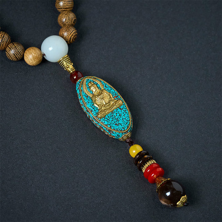 Kokosschale Vintage Kette mit Avalokitesvara Buddha Türkis Harmonie
