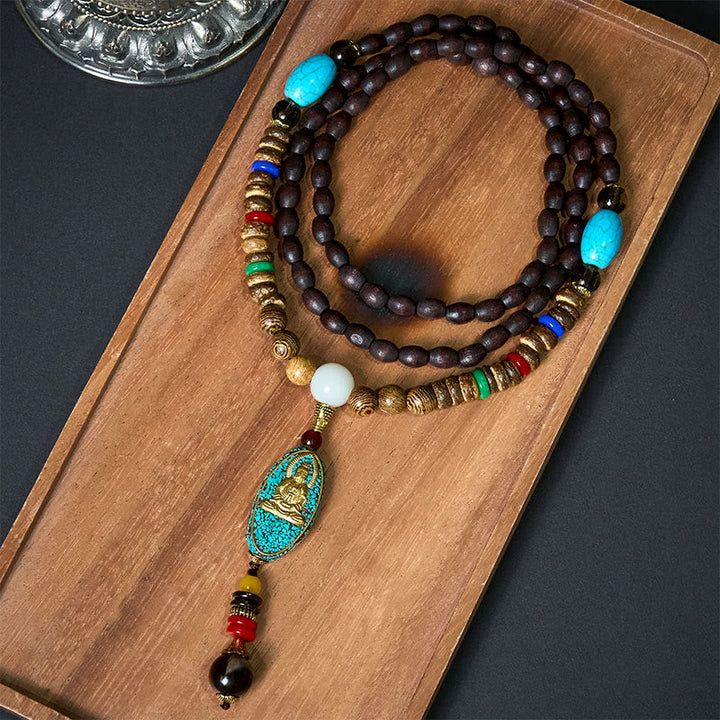 Mala Kette Kokosschale Turmalin Avalokitesvara Anhänger Vintage Harmonie