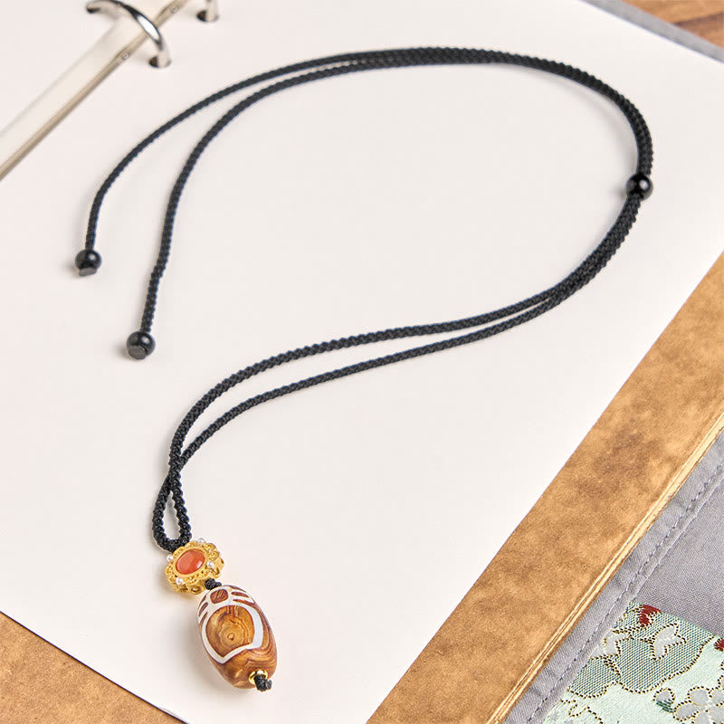 Schwarze Tibetische Kette Dzi Anhänger orange Naturstein Segen
