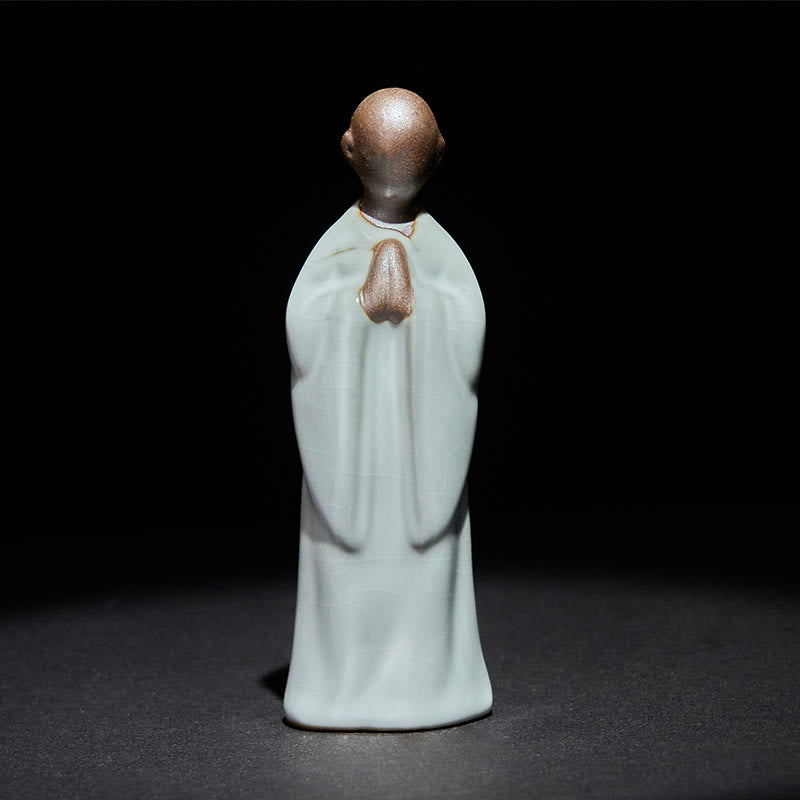 Buddha Statue Mönch Keramik Serenität Grau Contemplation
