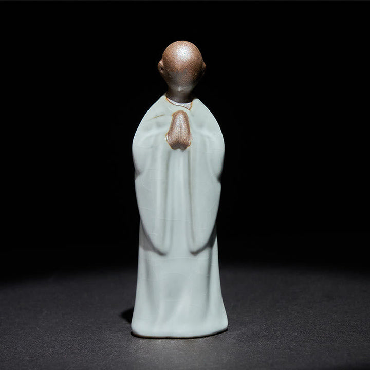 Buddha Statue Mönch Keramik Serenität Grau Contemplation