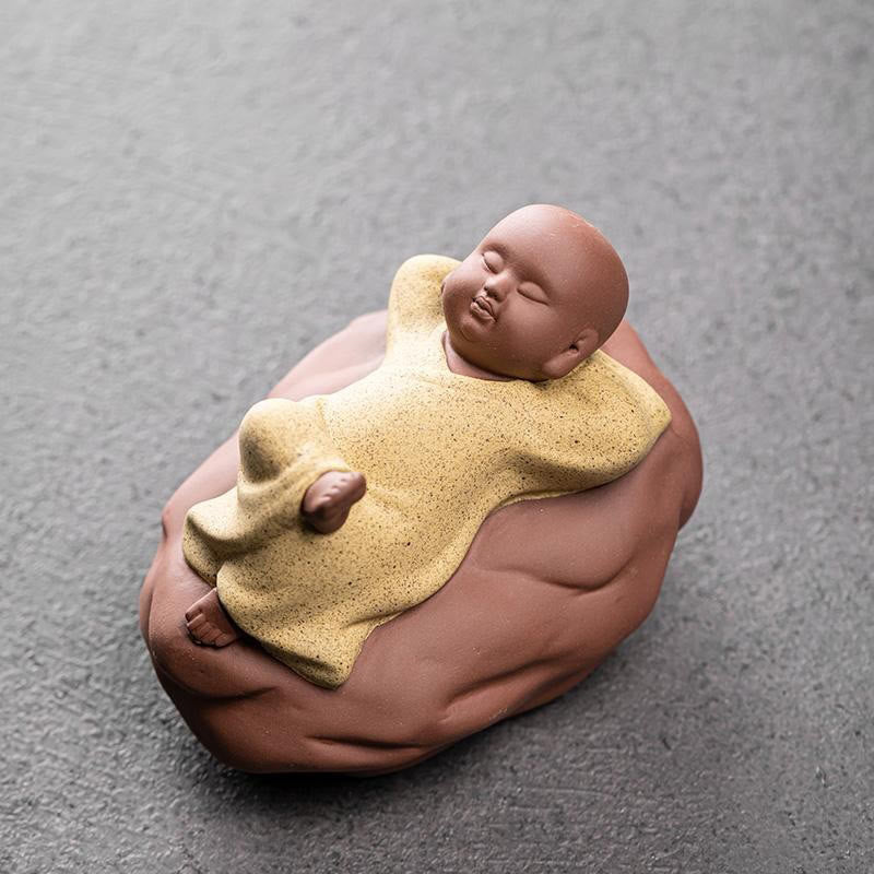 Zen Meditation Buddha Mönch Keramik Ruhender Mönch Gelb