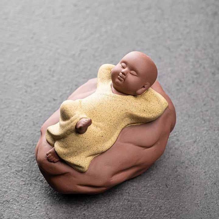 Zen Meditation Buddha Mönch Keramik Ruhender Mönch Gelb