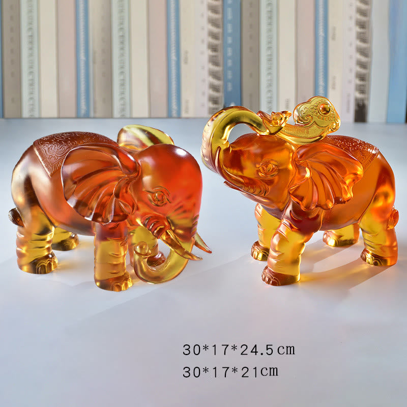 Elefant Figur Gelb Liuli Kristall Paar extra große Elefanten