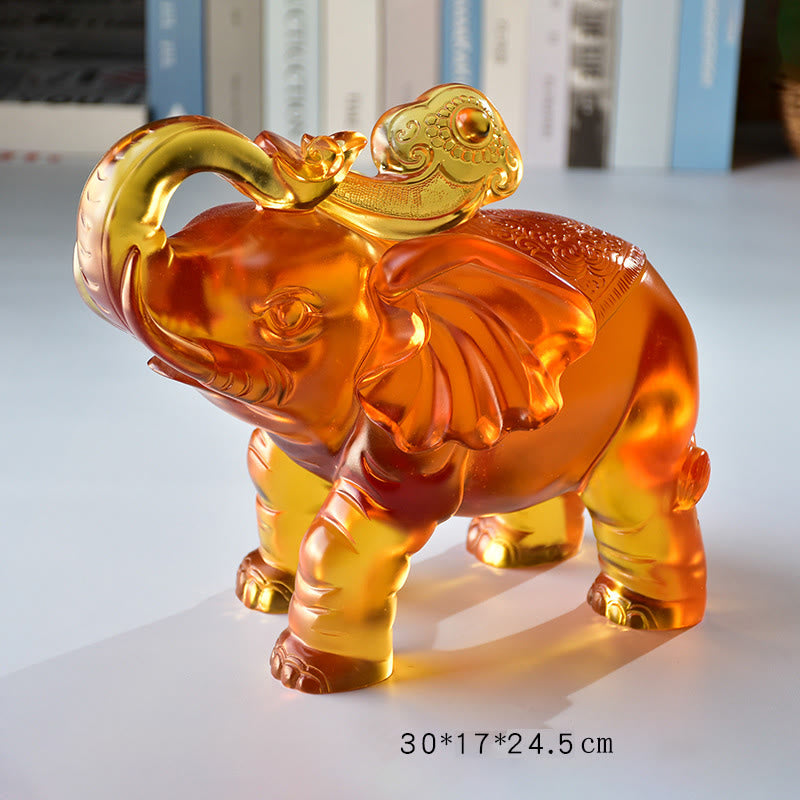Elefant Figur Gelb Liuli Kristall Extra großer Elefant (Rüssel hoch)