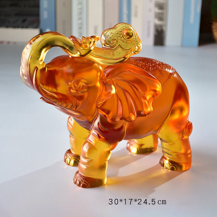 Elefant Figur Gelb Liuli Kristall Extra großer Elefant (Rüssel hoch)