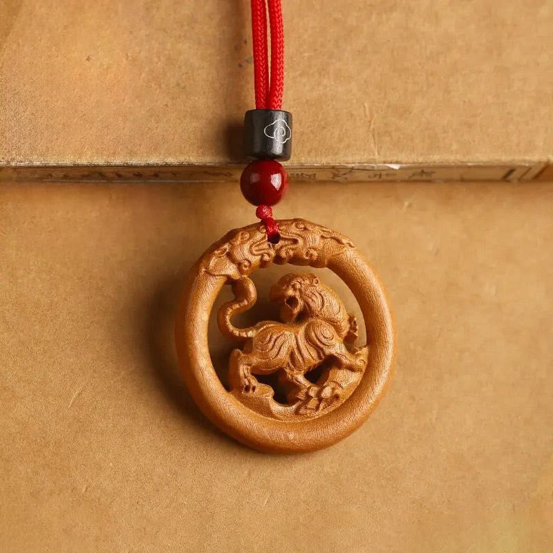 Kette Pfirsichholz Hahn Zodiakzeichen
