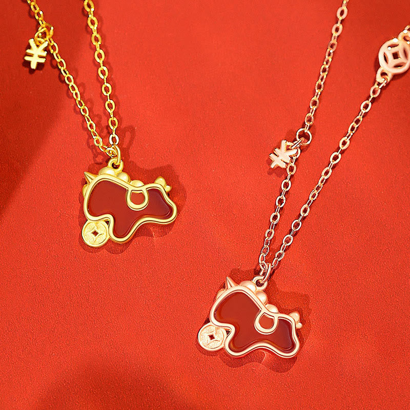 Kette Pferd Roter Achat Goldkette Duo