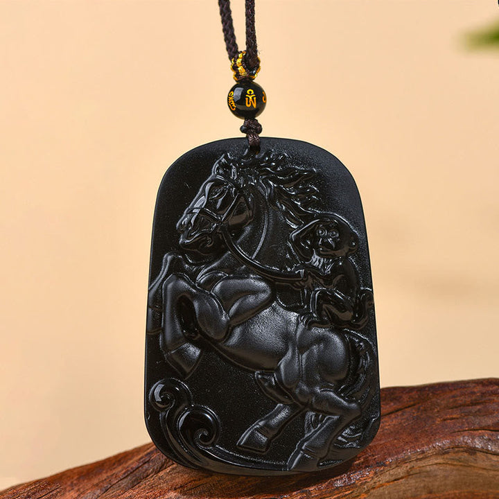 Kette Schwarzer Obsidian Pferd Natur Kraft