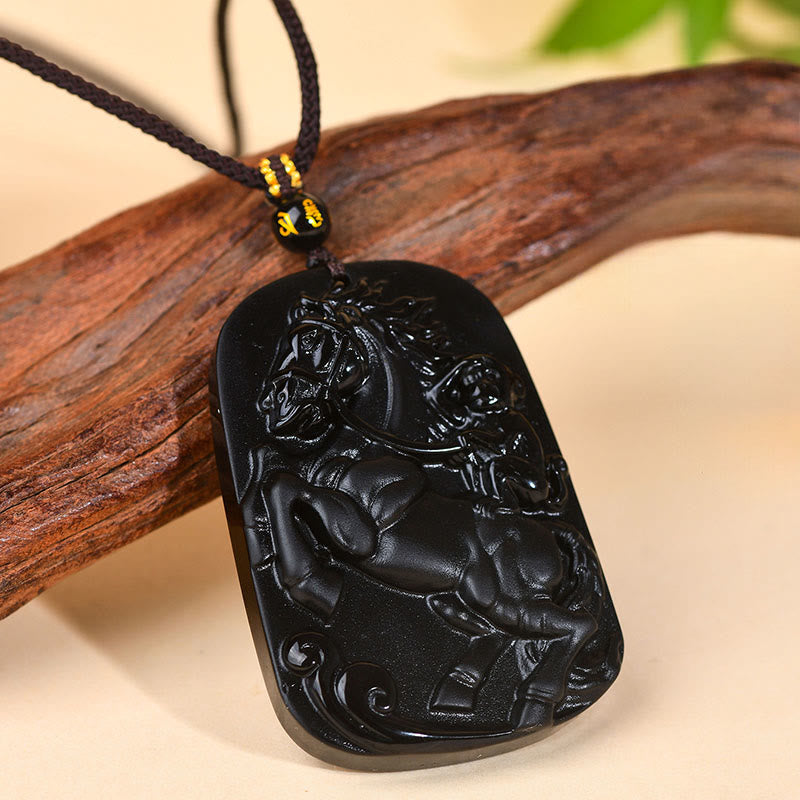 Kette Schwarzer Obsidian Pferd Eleganz Natur