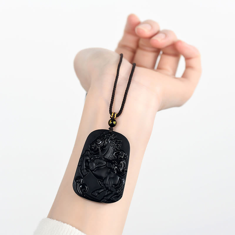 Kette Schwarzer Obsidian Pferd Anhänger Kraft