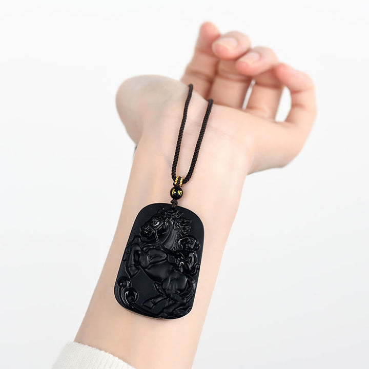 Kette Schwarzer Obsidian Pferd Anhänger Kraft