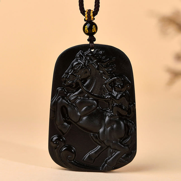 Kette Schwarzer Obsidian Pferd Stark Kraftvoll
