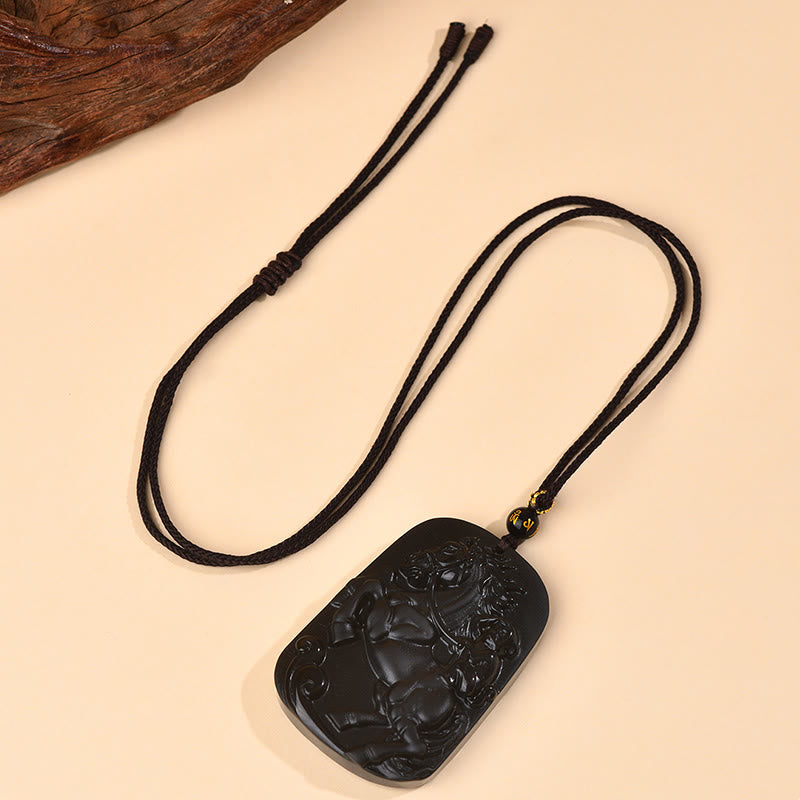 Kette Schwarzer Obsidian Pferd Anhänger Natur