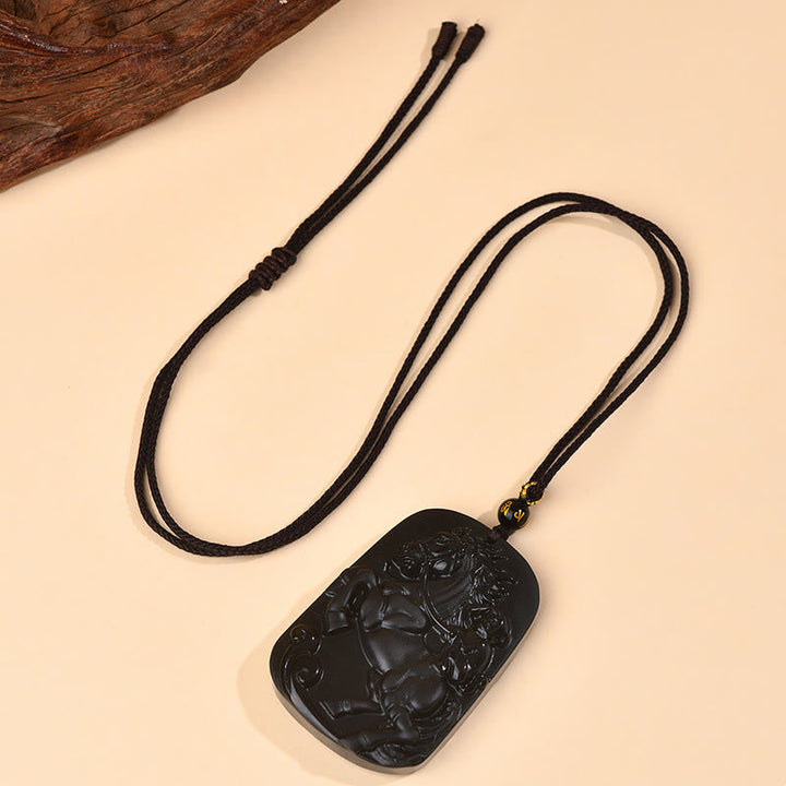 Kette Schwarzer Obsidian Pferd Anhänger Natur