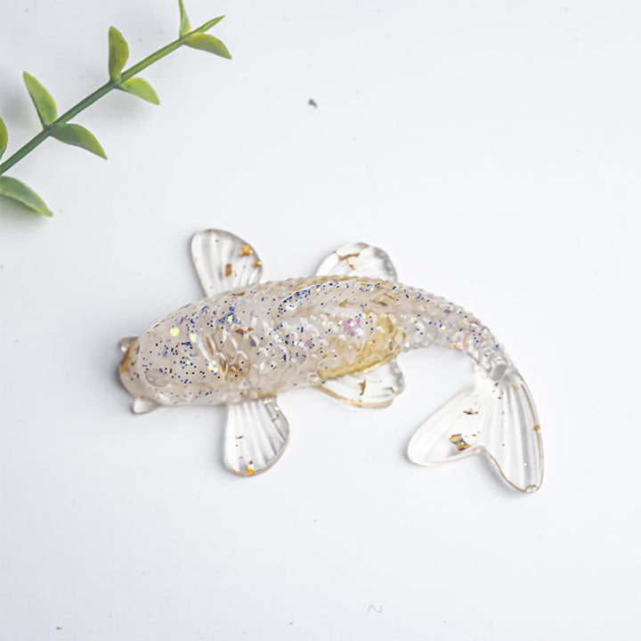Figur Koi Fisch Kristall Glück Harz Weißer Türkis