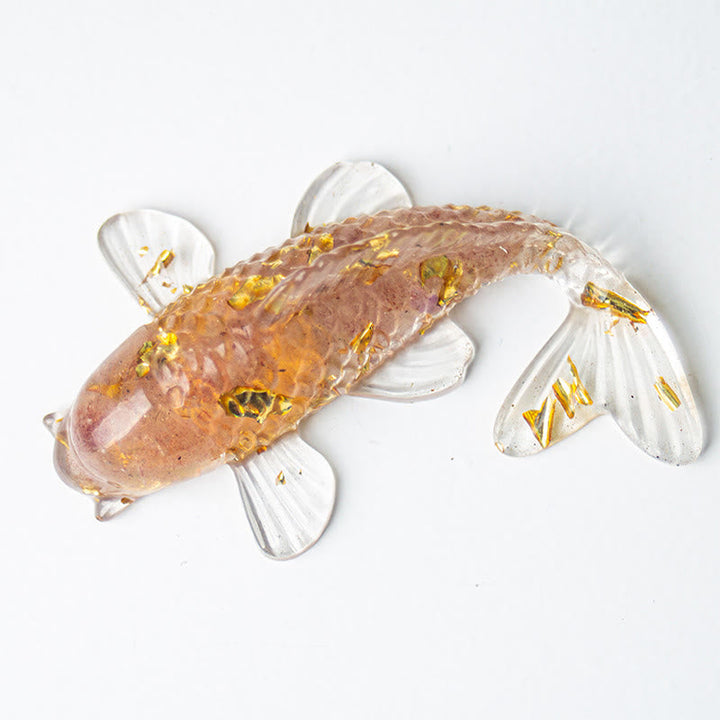 Figur Koi Fisch Kristall Glück Harz Erdbeerquarz