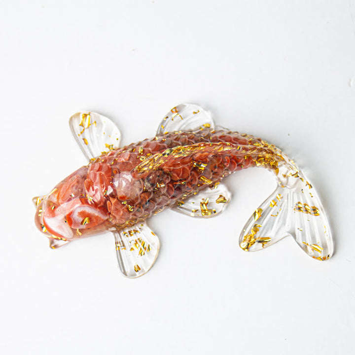 Figur Koi Fisch Kristall Glück Harz Roter Achat