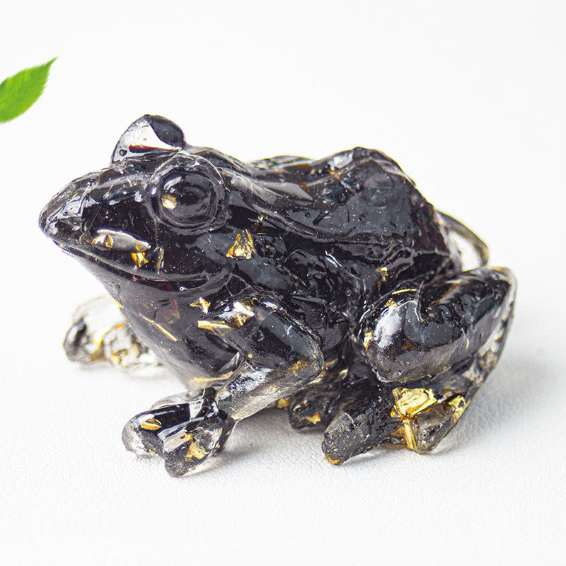 Frosch Dekofigur Kristall Klein Schwarzer Obsidian