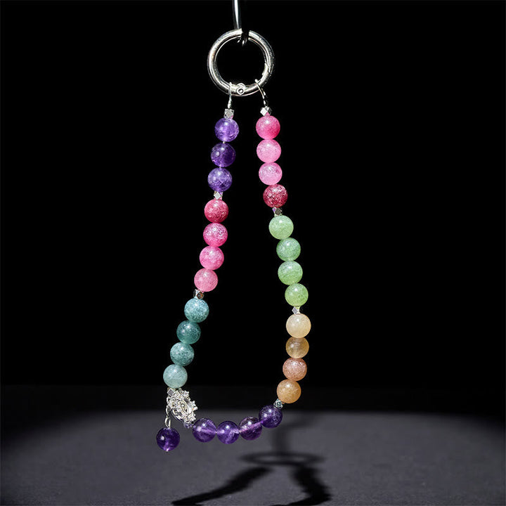 Schlüsselanhänger Amethyst – Balance bunte Edelsteinperlen Regenbogen spirituell Glücksbringer