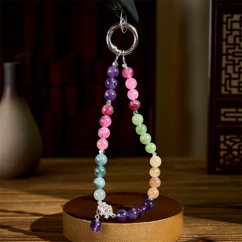 Schlüsselanhänger Amethyst – Balance bunte Edelsteinperlen Glücksbringer spirituell